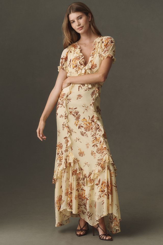 short sleeve floral maxi dress Baltic Born Womens Naomi | Black This maxi dress features a pink multicolor floral print Light Blue Floral Cotton Maxi