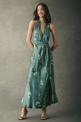 BHLDN Plunge Satin Maxi Dress