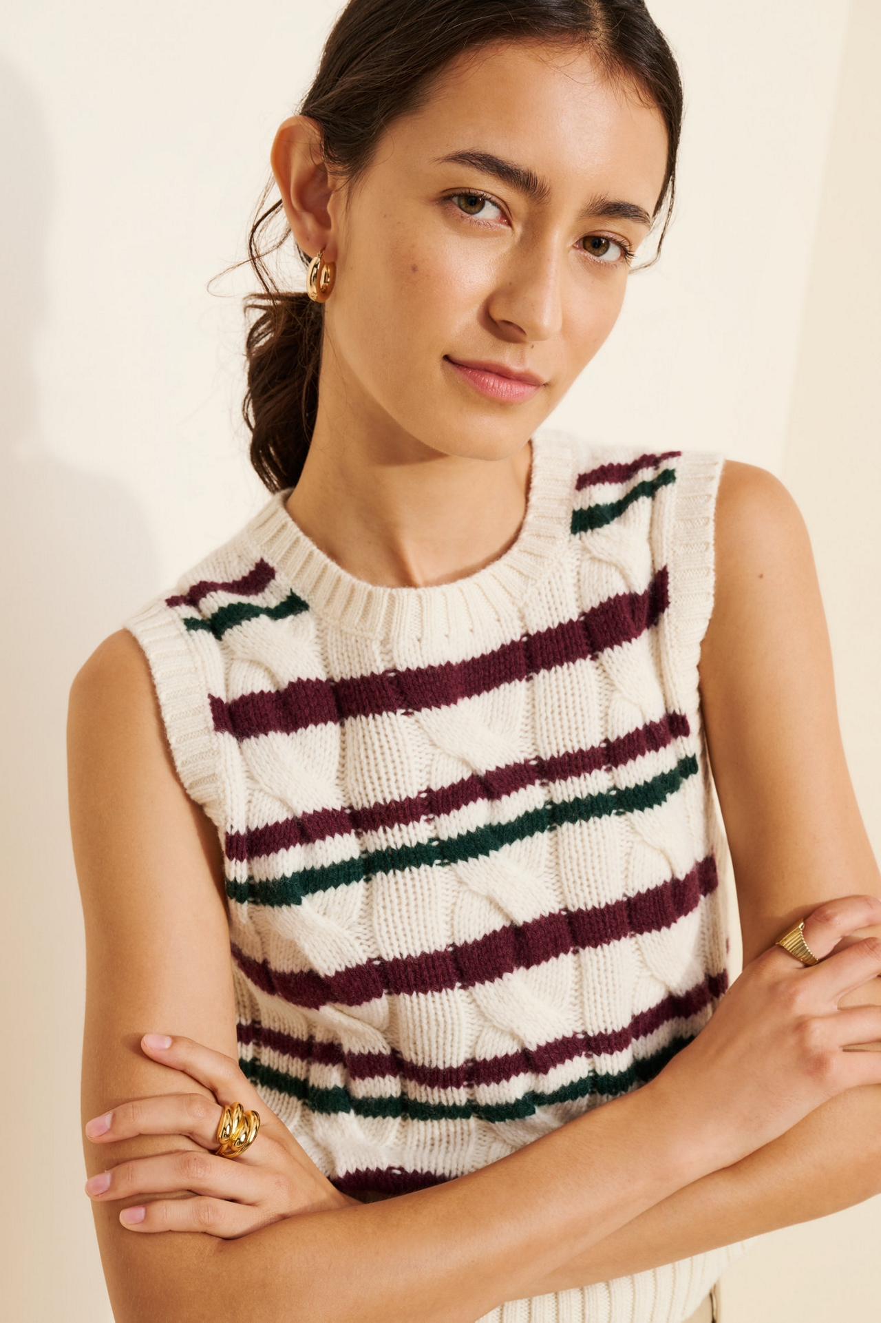 Polo Ralph Lauren Striped Cable Knit Sweater Vest
