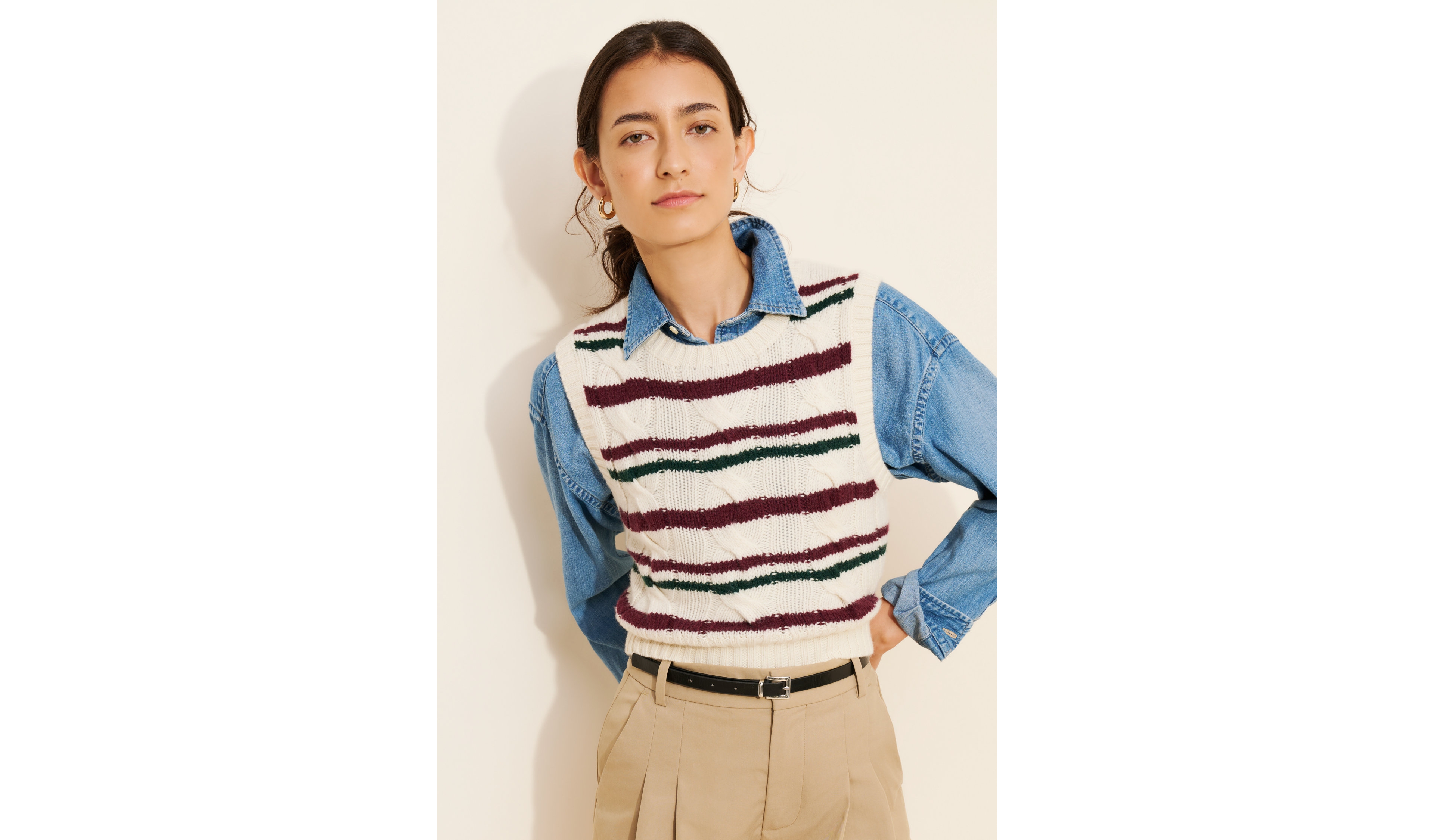 Polo Ralph Lauren Striped Cable Knit Sweater Vest