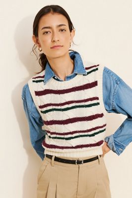 Polo Ralph Lauren Striped Cable Knit Sweater Vest