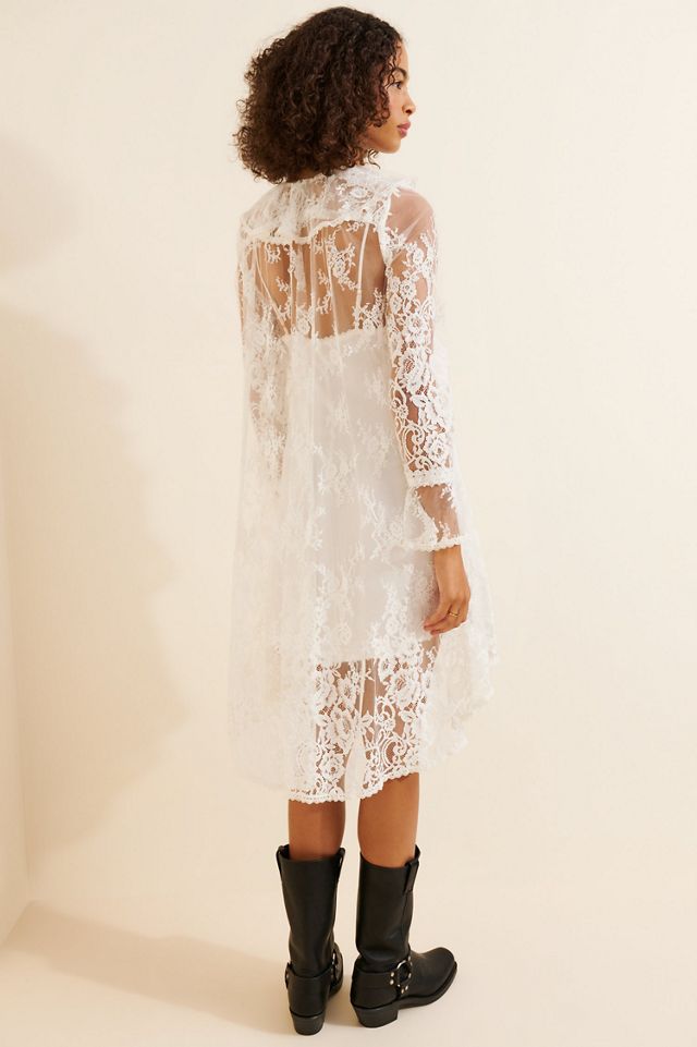 Long Sleeve V-Neck Lace Tunic Dress #1