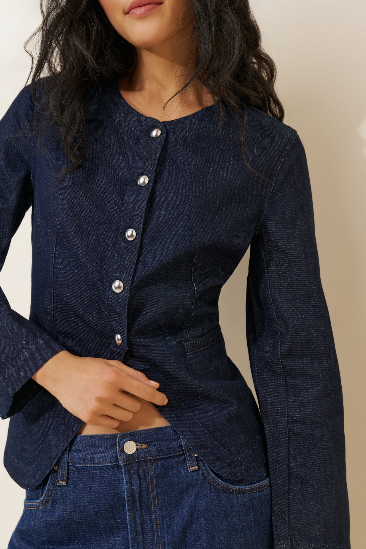 Madewell Denim Collarless Long Sleeve Jacket