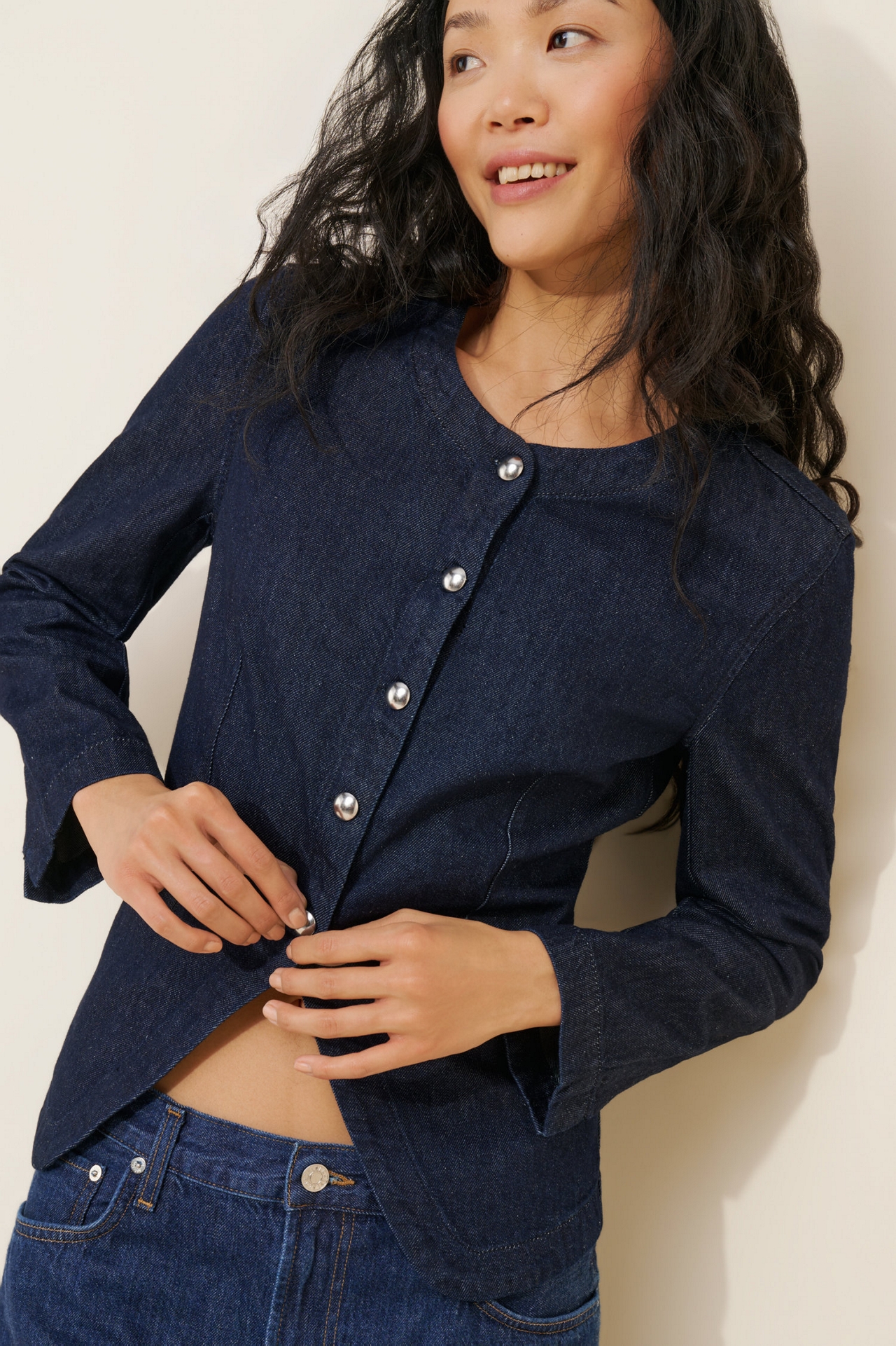 Madewell Denim Collarless Long Sleeve Jacket