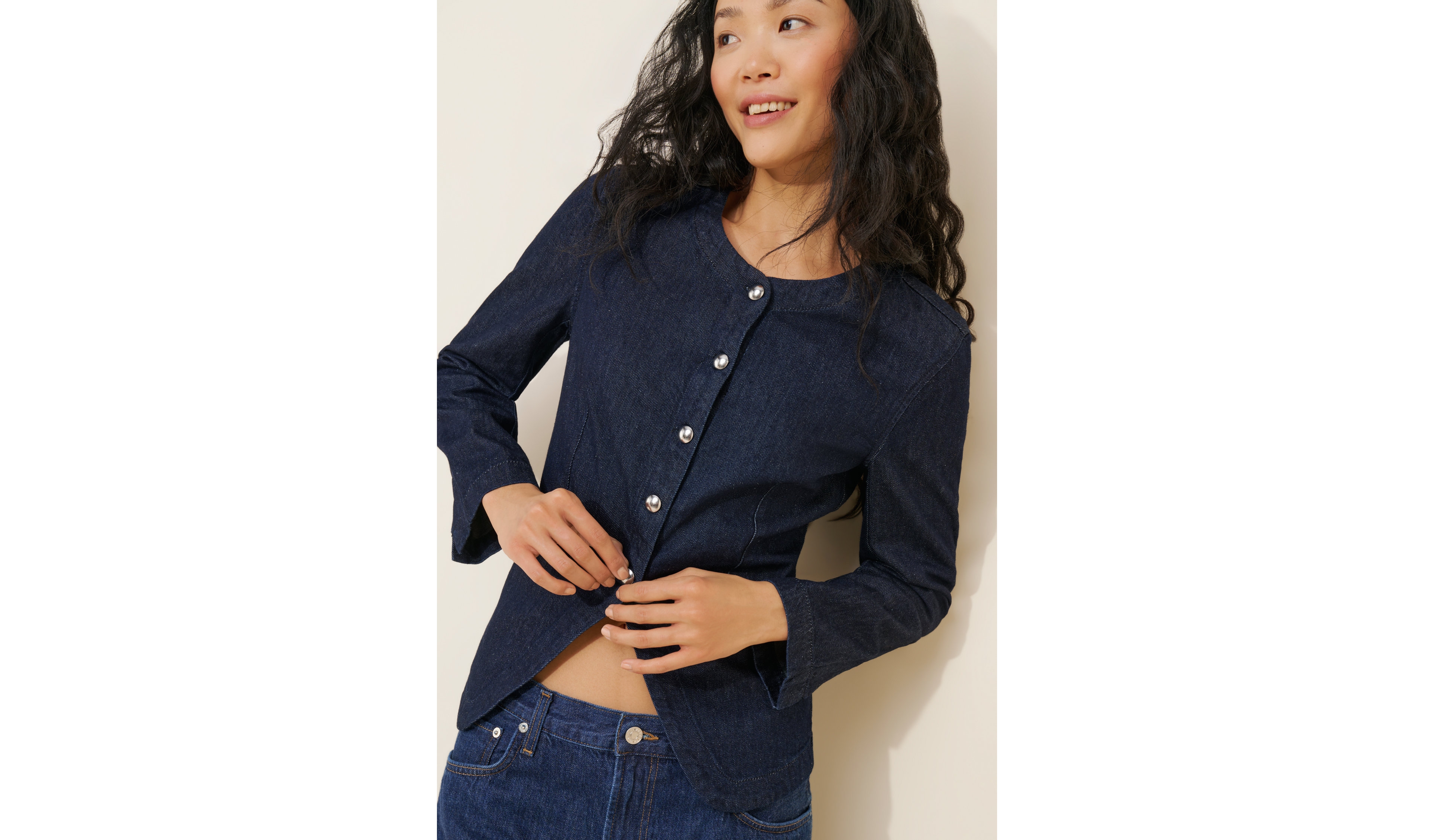 Madewell Denim Collarless Long Sleeve Jacket