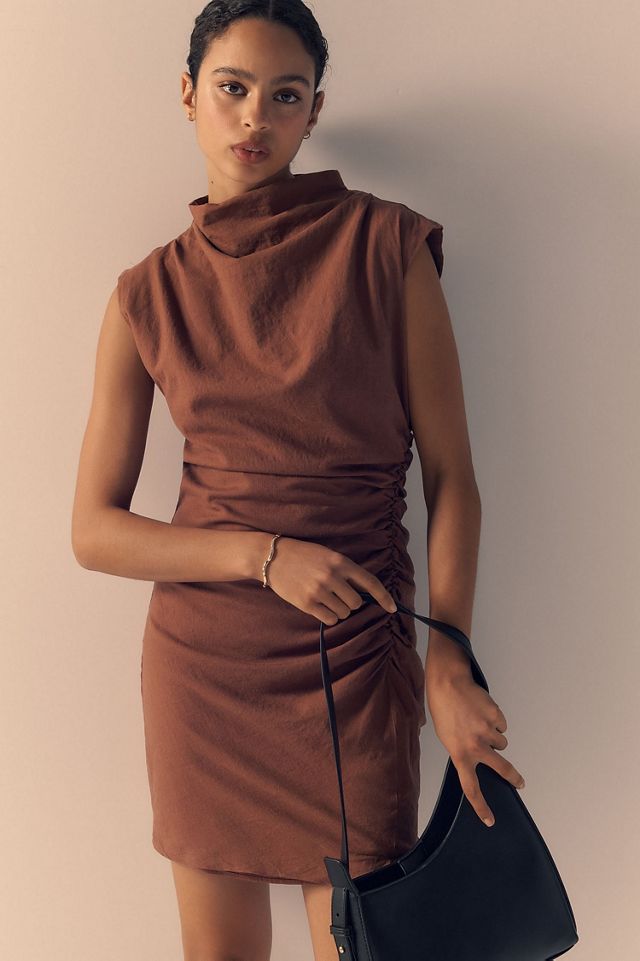 The Maya Ruched Cowl-Neck Dress: Linen Mini Edition | Anthropologie