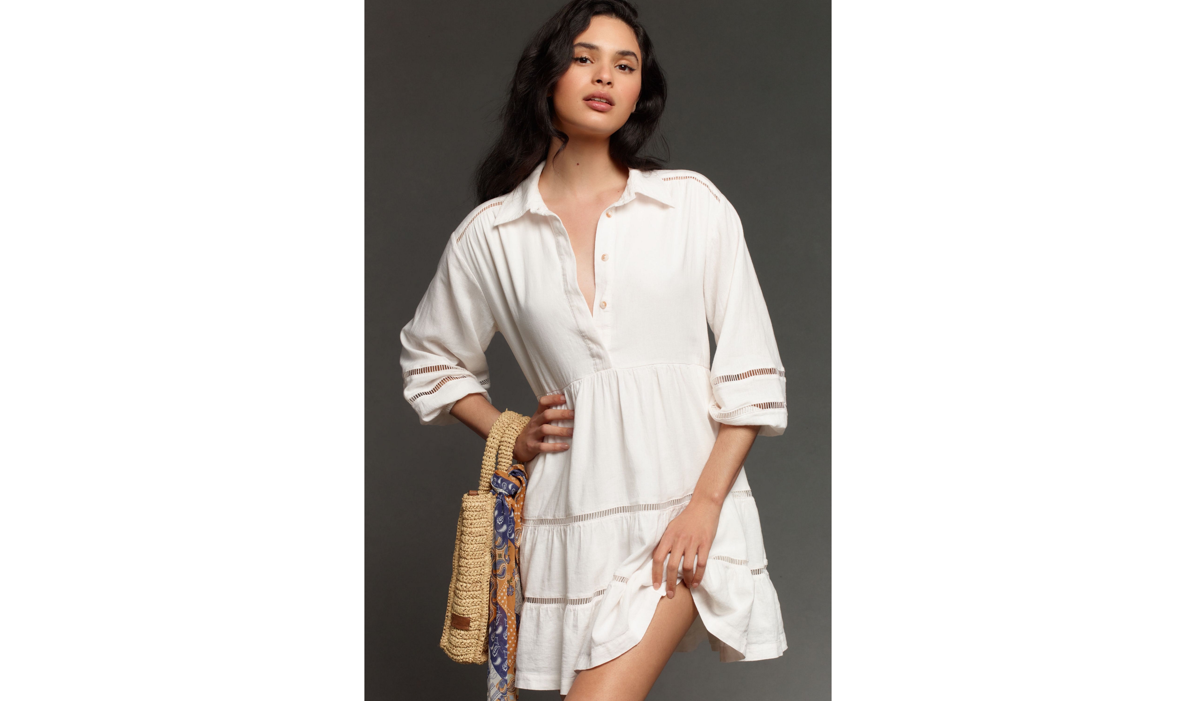 Maeve The Bettina Tiered Mini Shirt Dress: Linen Edition