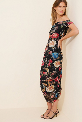 bhldn off-shoulder long-sleeve mesh midi dress Off-shoulder Long Sleeve Stretch Mesh Maxi Dress