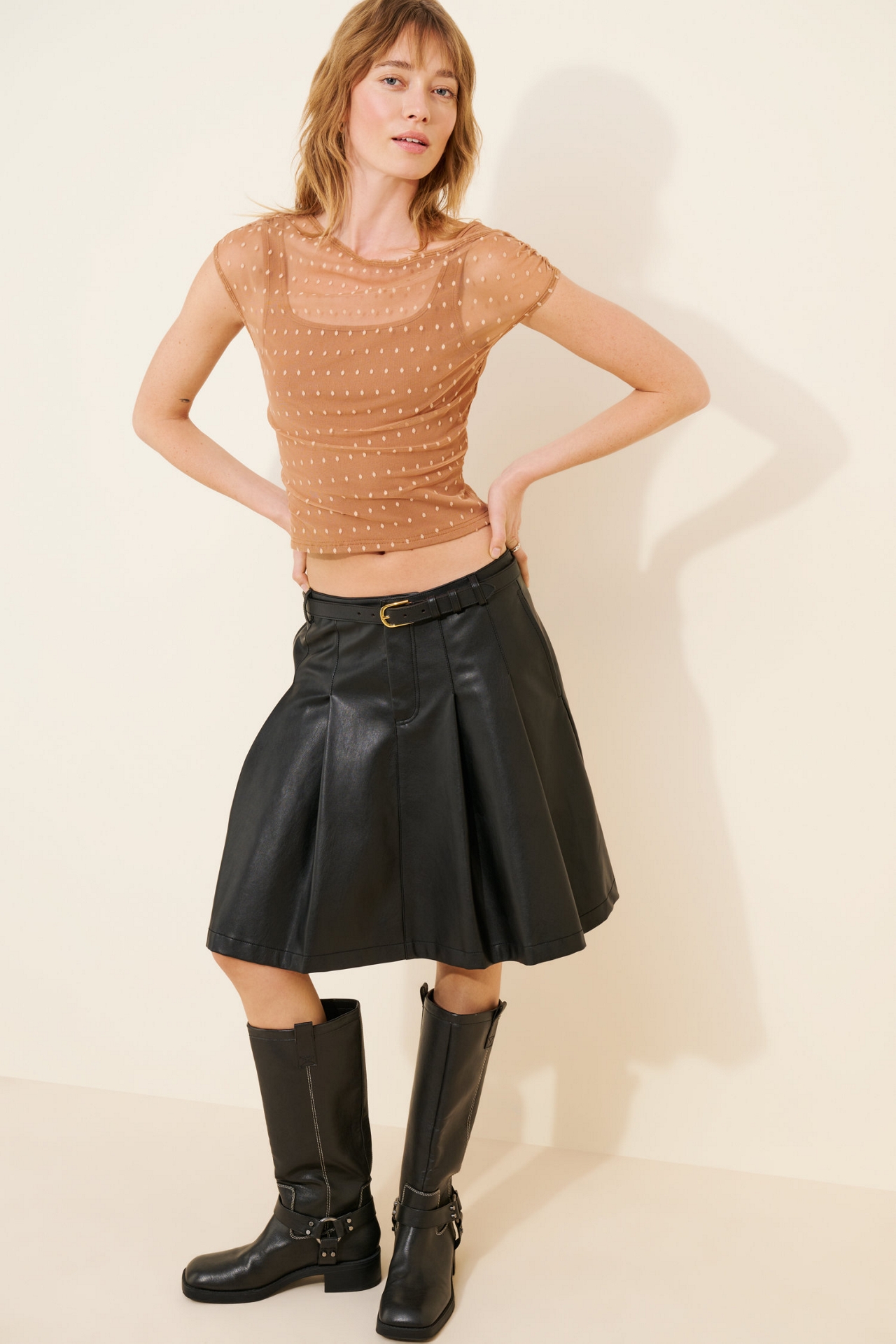 Dolan Off-Shoulder Dot Mesh Top