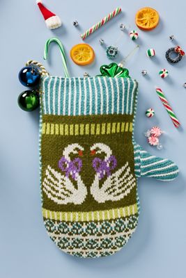 Mitten Swan Knit Stocking