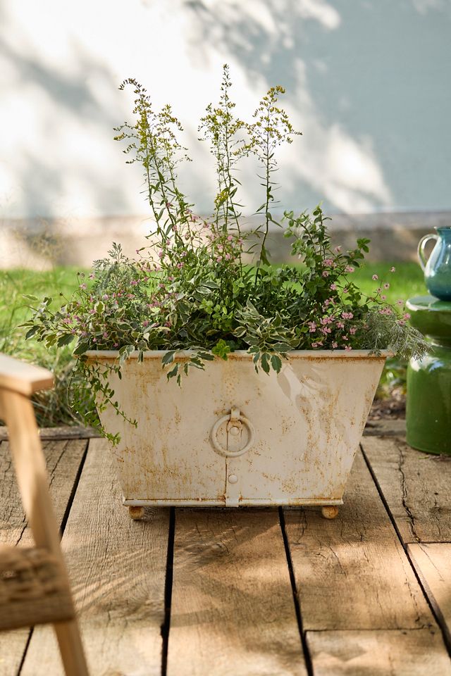 Antique Ivory Cast Iron Trough Planter #1