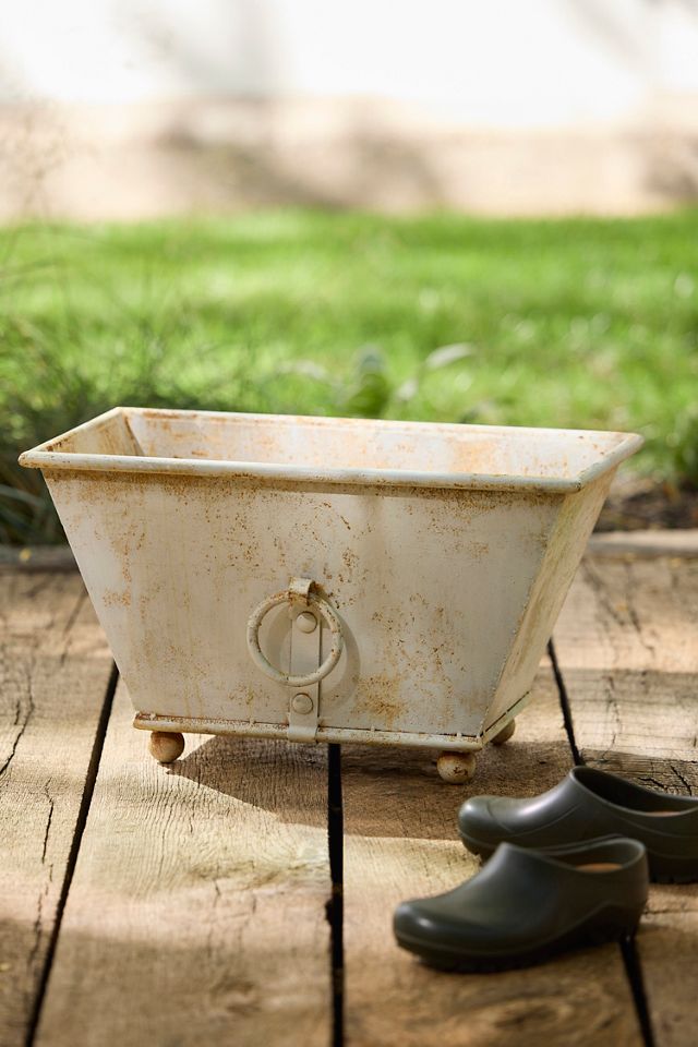 Antique Ivory Cast Iron Trough Planter, Small #1