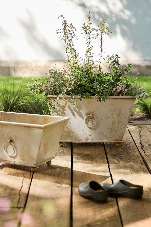 Antique Ivory Cast Iron Trough Planter, Large #1