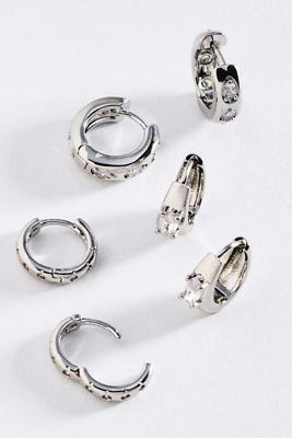Crystal Huggie Hoops, Set of 3