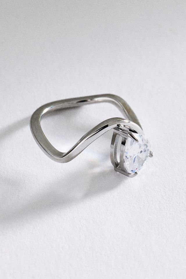 Solitaire Gemstone Water-Resistant Squiggle Ring #1
