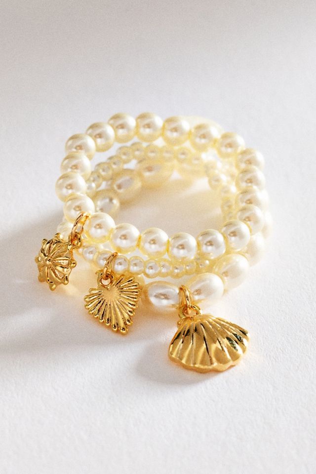 Stretch Pearl Charm Rings, Set of 3 | Anthropologie