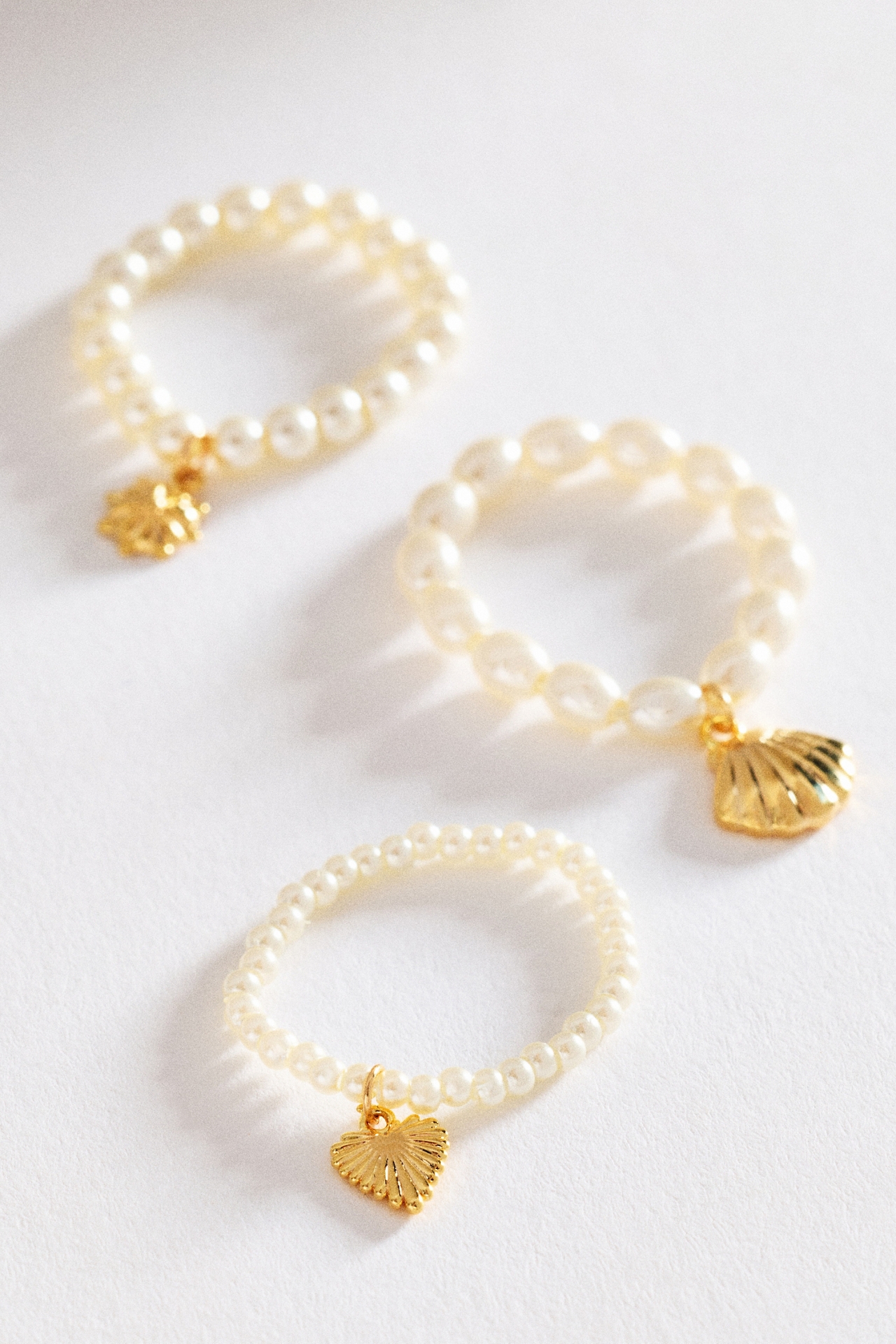 Stretch Pearl Charm Rings, Set of 3