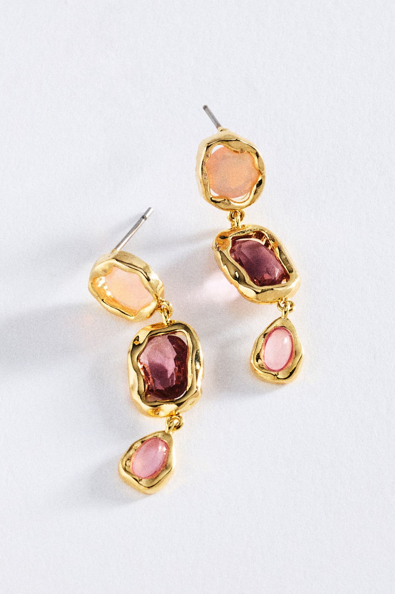 Bold Gemstone Drop Earrings - Rose, One Size