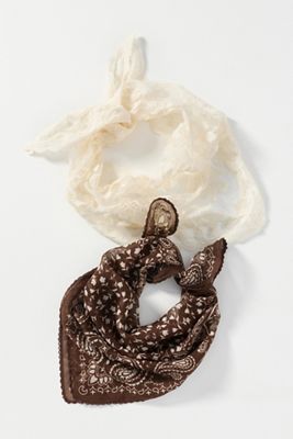 By Anthropologie 100% Cotton Lace Bandana Hair Scarves, Set of 2