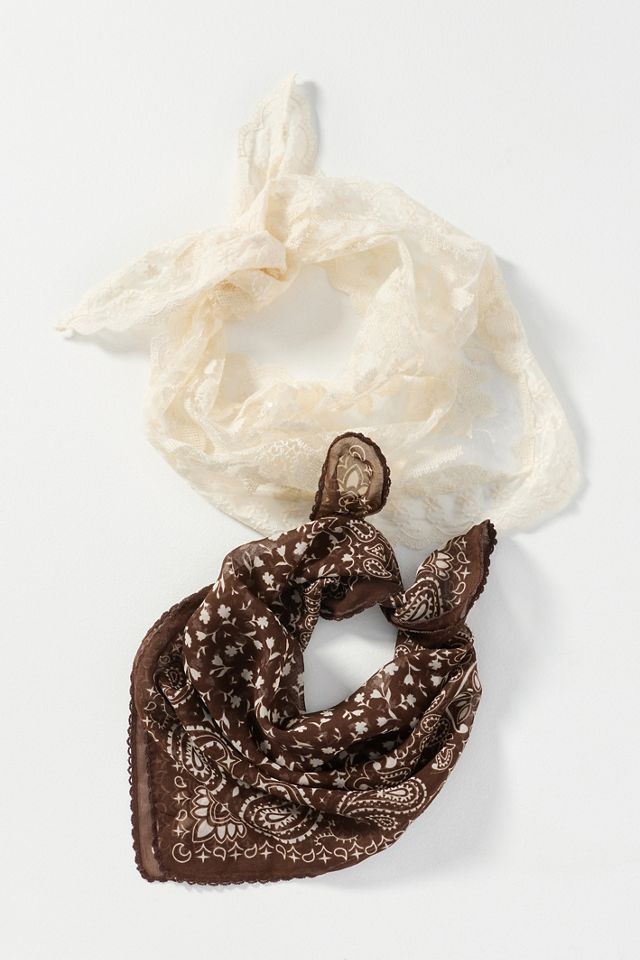 By Anthropologie 100% Cotton Lace Bandana Hair Scarves, Set of 2 #1