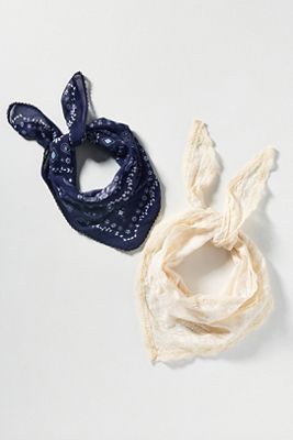 By Anthropologie 100% Cotton Lace Bandana Hair Scarves, Set of 2