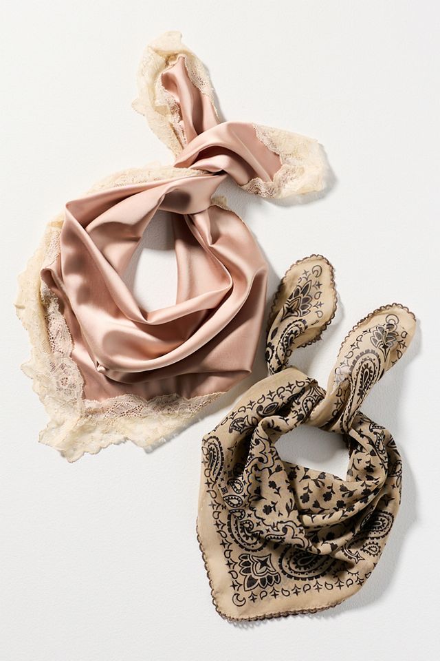 By Anthropologie 100% Cotton Lace Bandana Hair Scarves, Set of 2 #1