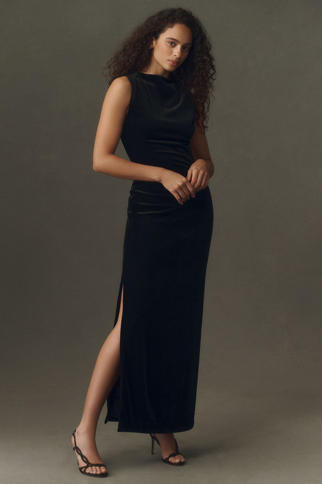 BHLDN Velvet Mesh-Back Maxi Dress
