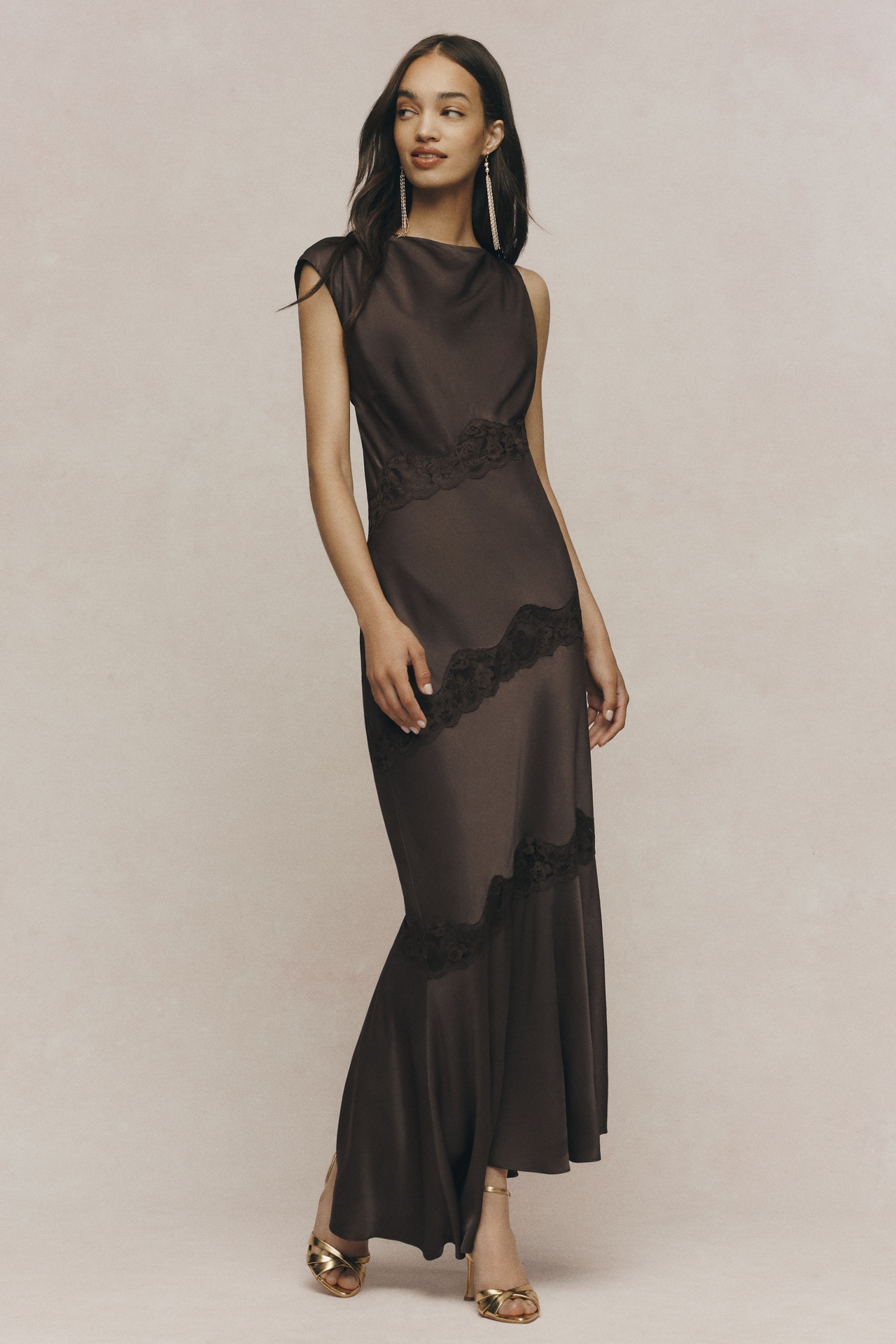BHLDN Cap-Sleeve Satin Maxi Dress