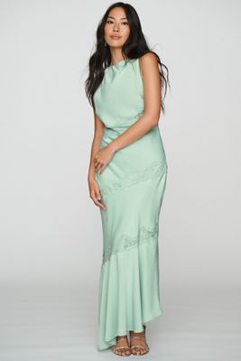 BHLDN Cap-Sleeve Satin Maxi Dress