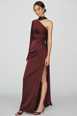 Rococo Sand Satin One-Sleeve Maxi Dress
