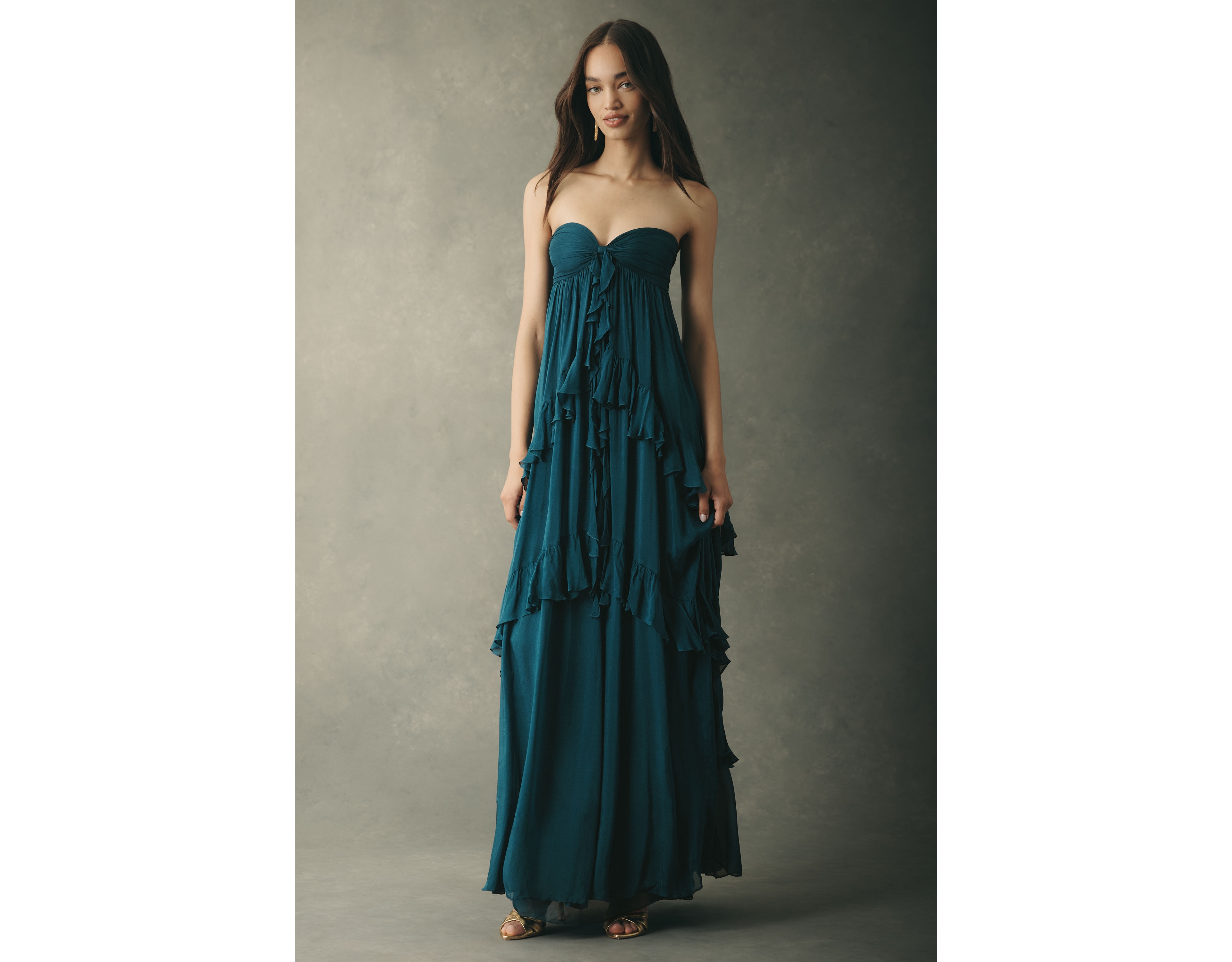 Rococo Sand Strapless Ruffle Maxi Dress