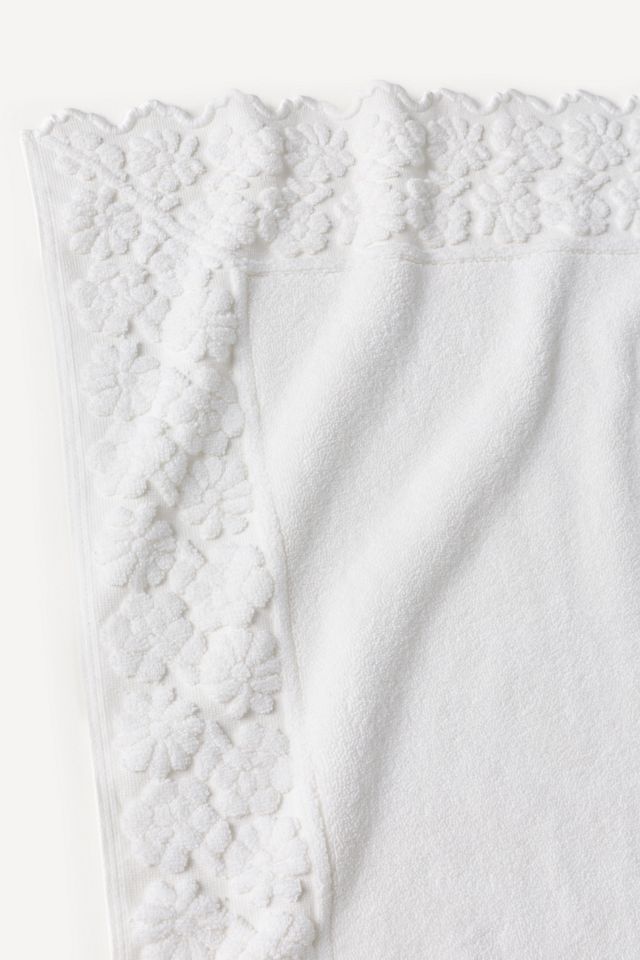 Gewebte Badematte aus Baumwolle mit floralem Lochstickerei-Muster #1