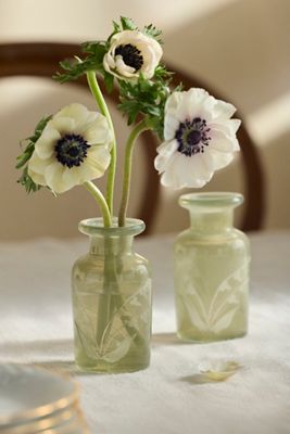 Etched Glass Jar Bud Vases, Set of 2