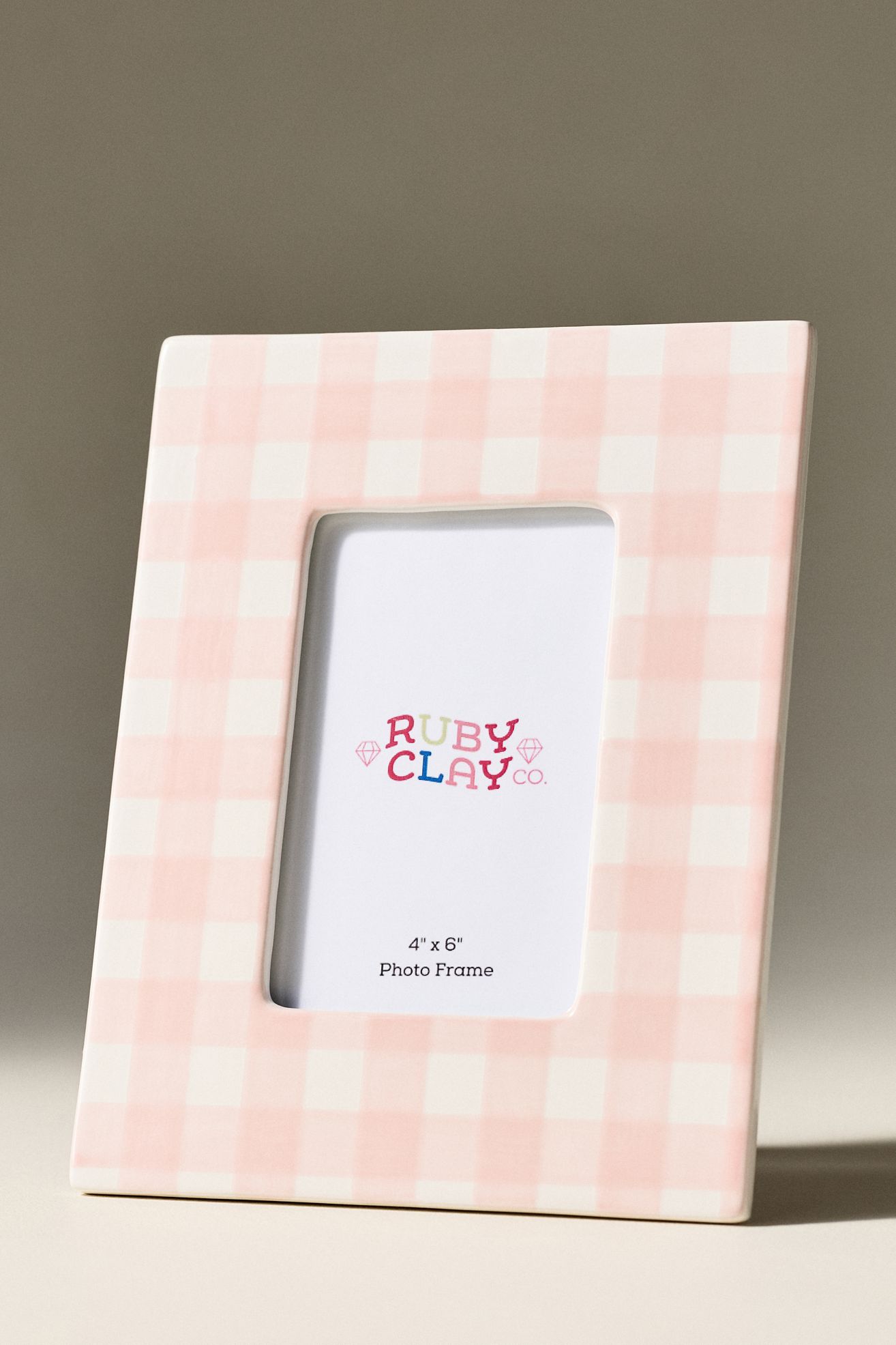 Ruby Clay Ceramic Gingham Frame - Light Pink - 4 X 6, One Size