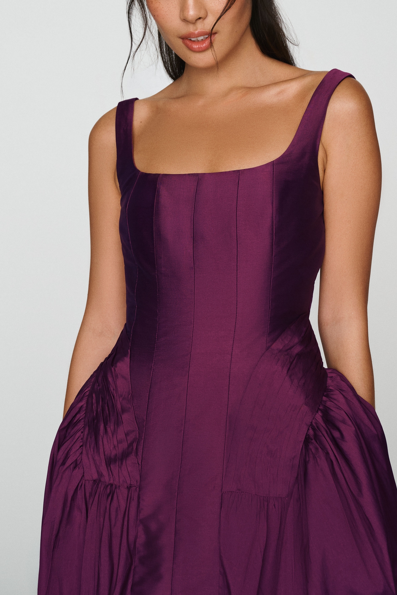BHLDN Basque Waist Square-Neck Maxi Dress