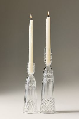 Pressed Glass Etched Candle Holder