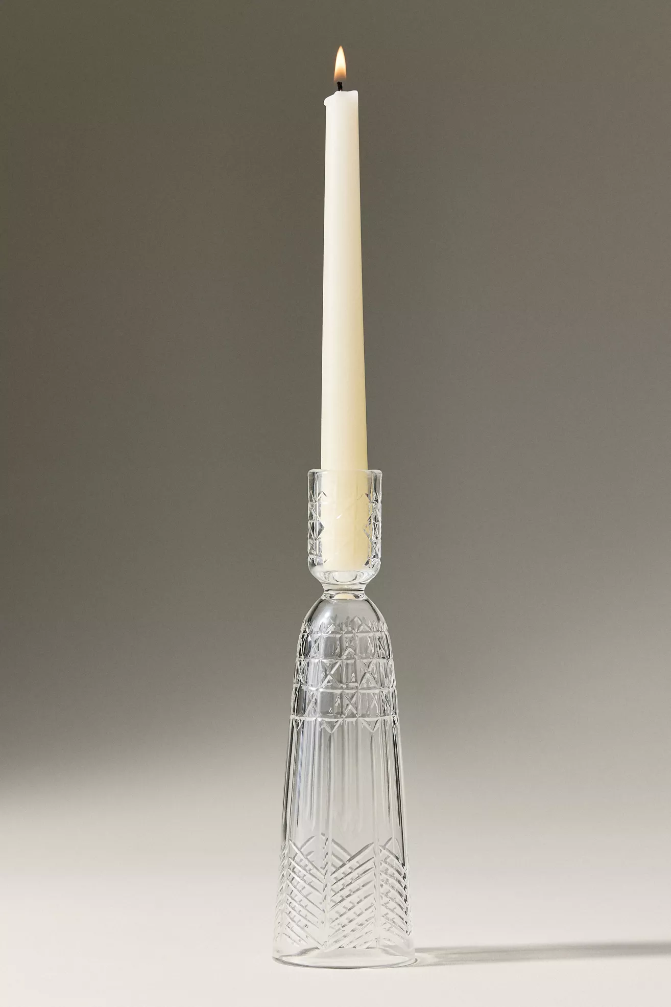 Pressed Glass Etched Candle Holder - thumbnail 2