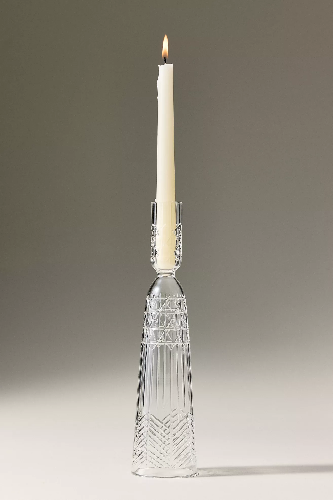 Pressed Glass Etched Candle Holder - thumbnail 4