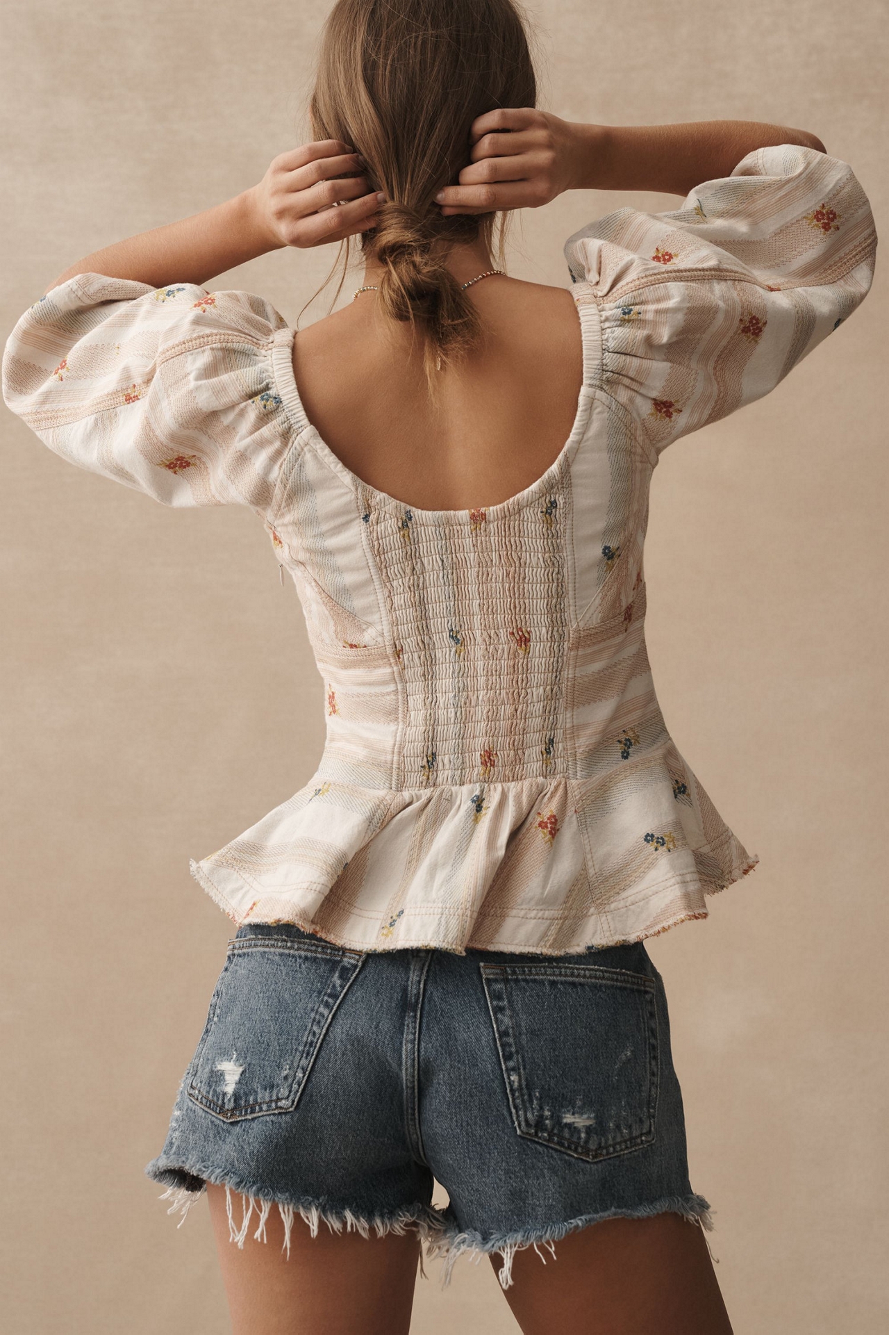 Pilcro Puff-Sleeve Peplum Blouse