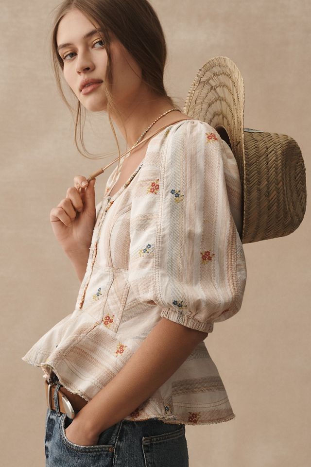 Pilcro Puff-Sleeve Peplum Blouse #2
