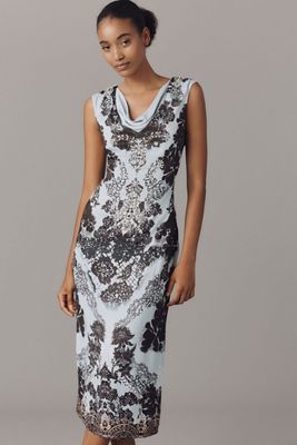 shape multi renaissance print mesh cowl ruched midi dress PrettyLittleThing | Dresses | Shape Multi Renaissance Print Mesh Cowl  Ruched Midi Dress