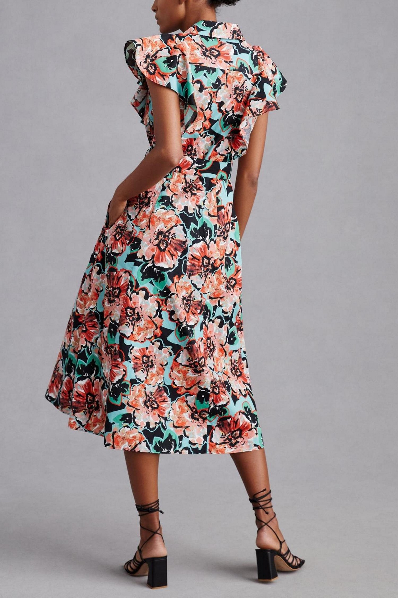 Maeve Flutter-Sleeve Midi Shirt Dress