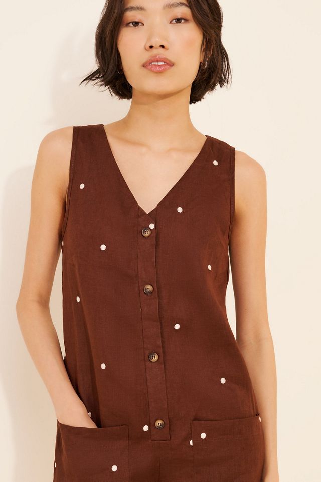Little Lies Linen Polka Dot Embroidered Romper #2