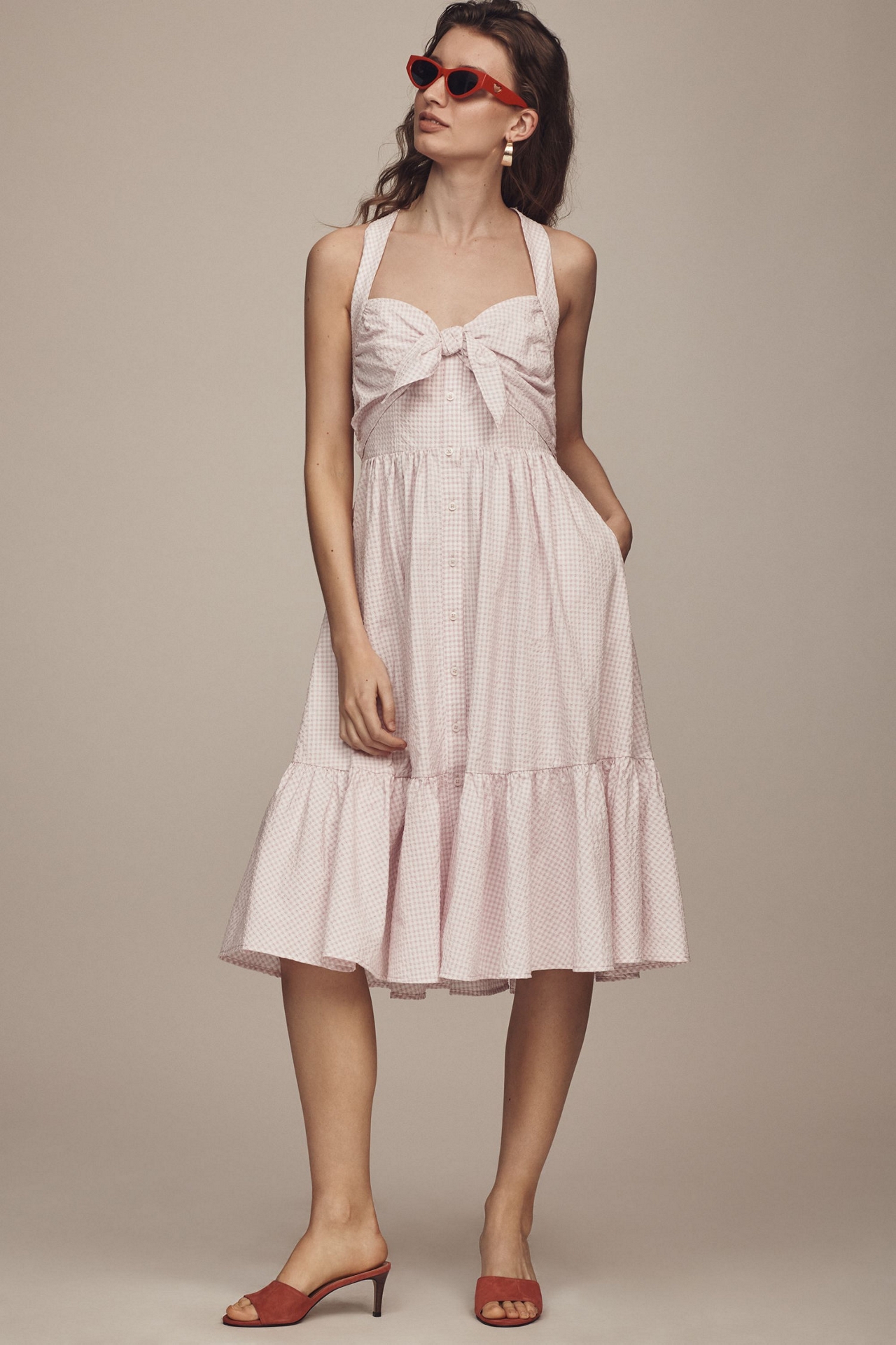 Maeve Halter Bow-Front Midi Dress