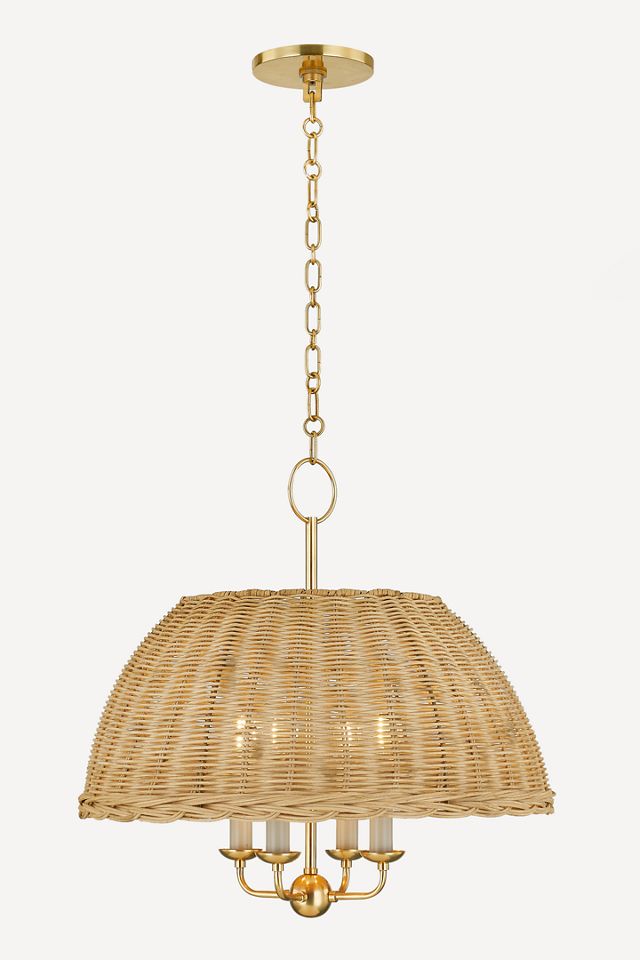 Mitzi Arwen 4-Light Aged Brass Pendant with Rattan Shade #1
