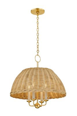 Mitzi Arwen 4-Light Aged Brass Pendant with Rattan Shade