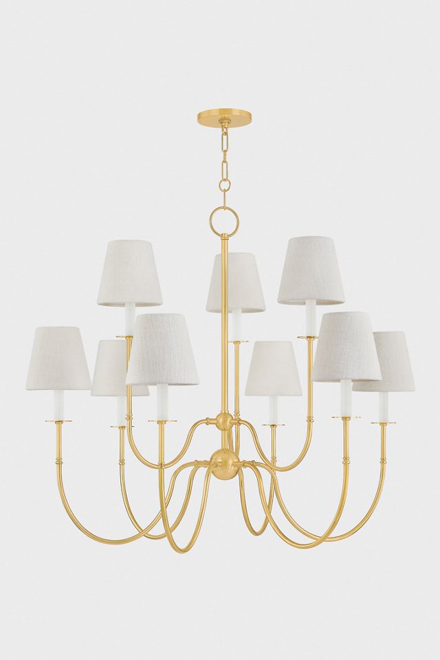 Amina 9-Light Aged Brass Chandelier with Textured Linen Shade #1