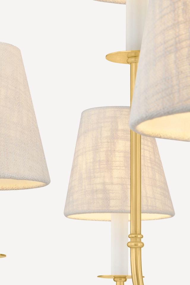 Amina 9-Light Aged Brass Chandelier with Textured Linen Shade #2