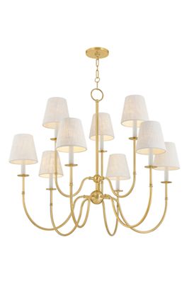 Amina 9-Light Aged Brass Chandelier with Textured Linen Shade
