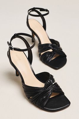 Maeve Leather Cross Ankle-Strap Heeled Sandals